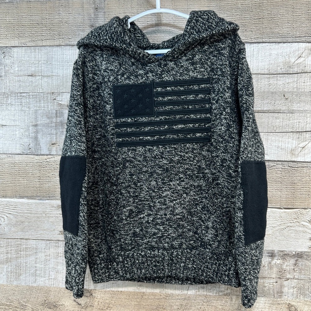Polo Ralph Lauren Boys Knit Hoodie American Flag patriotic Black Grey Heathered